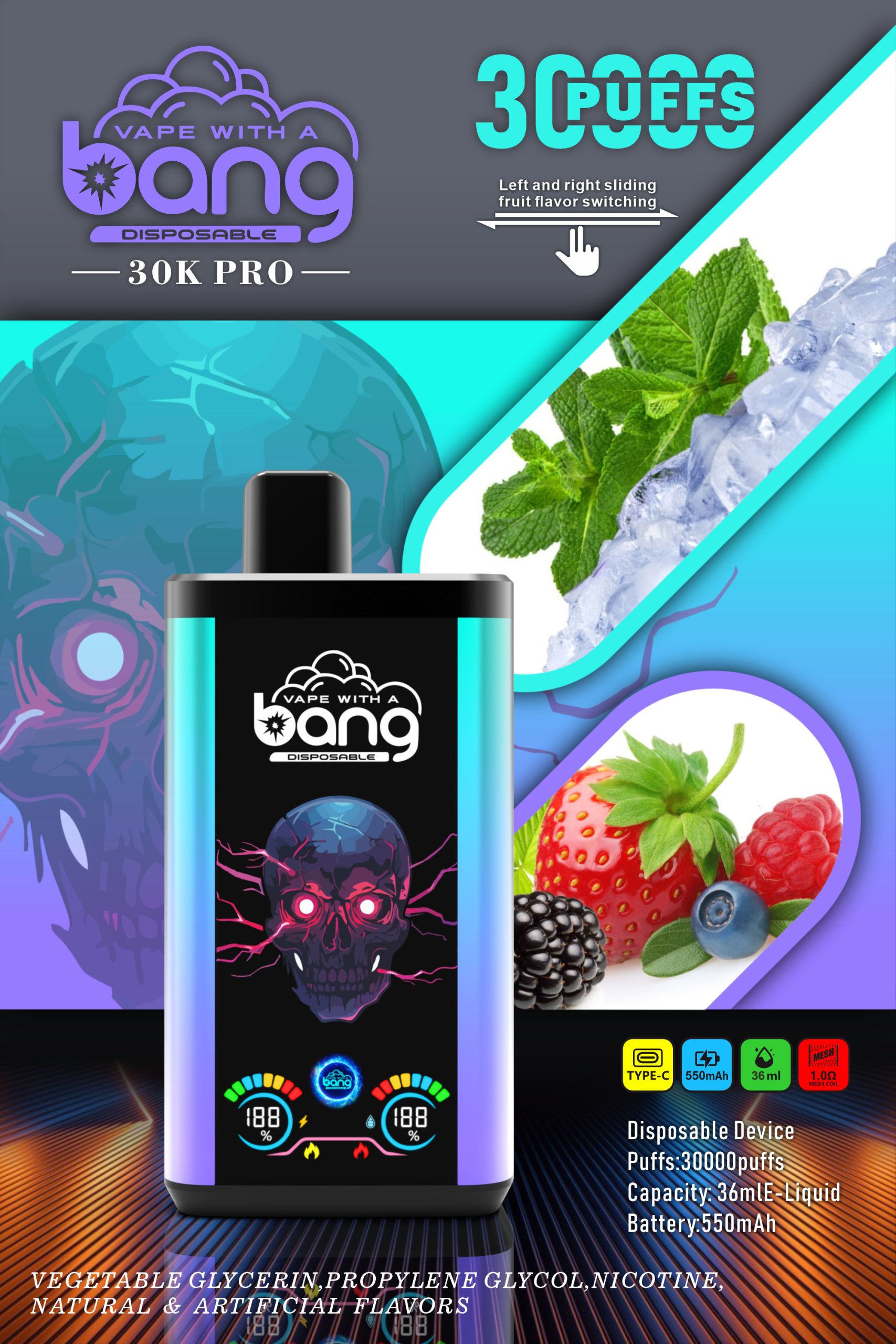 vapegonow.com Bang 30K(30000) Puffs PRO Dual Flavor Screen Display 36ml E-liquid 0% 2% 3% 5% Nicotine Disposable Vape