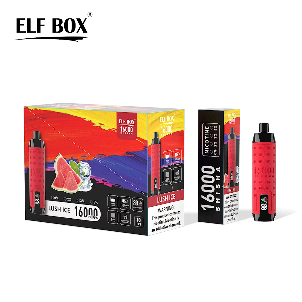 vapegonow.com ELF BOX SHISHA 16000(16K) Puffs 28ml e-liquid 0% 2% 3% 5% Nicotine LED Display Type-C rechargeable Leather Disposable Vape Pen