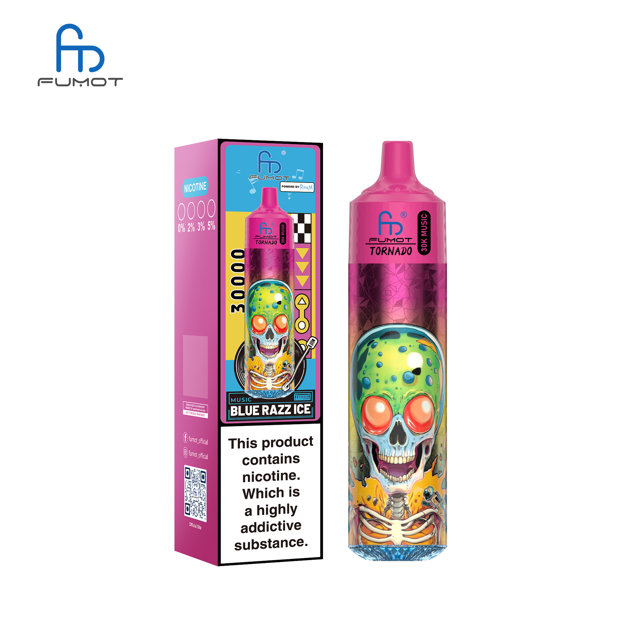 vapegonow.com RANDM Fumot Tornado 30K(300000) Puffs Music Lighting 2% 5% Nicotine Type-C Charging 30mL of E-liquid Disposable Vape