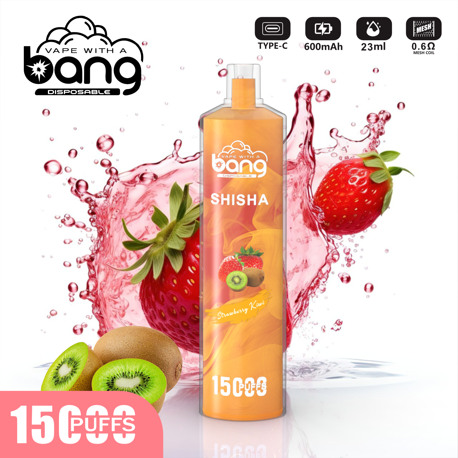 vapegonow.com Bang SHISHA 15K(15000) Puffs 0% 2% 3% 5% Nicotine 600mAh Battery 23ml Oil Disposable Vape Pen