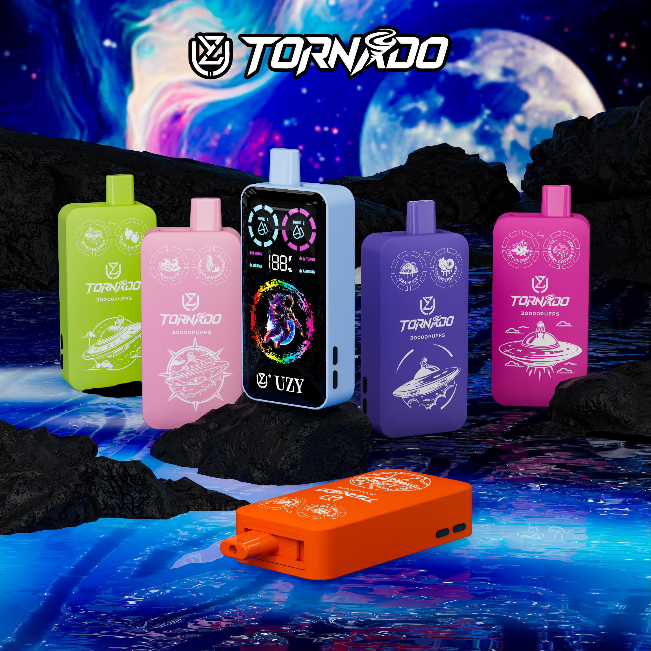 vapegonow.com UZY TORNADO 30K(30000) Puffs (Double Flavors) Smart LCD Display 40mL e-liquid  2% or 5% Nicotine 850mAh battery Disposable Vape